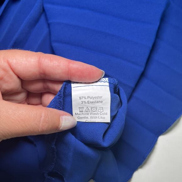 PRETTY GARDEN Royal Blue Maxi Dress Casual Halter Neck Pleated Size Small NWOT - Picture 8 of 12